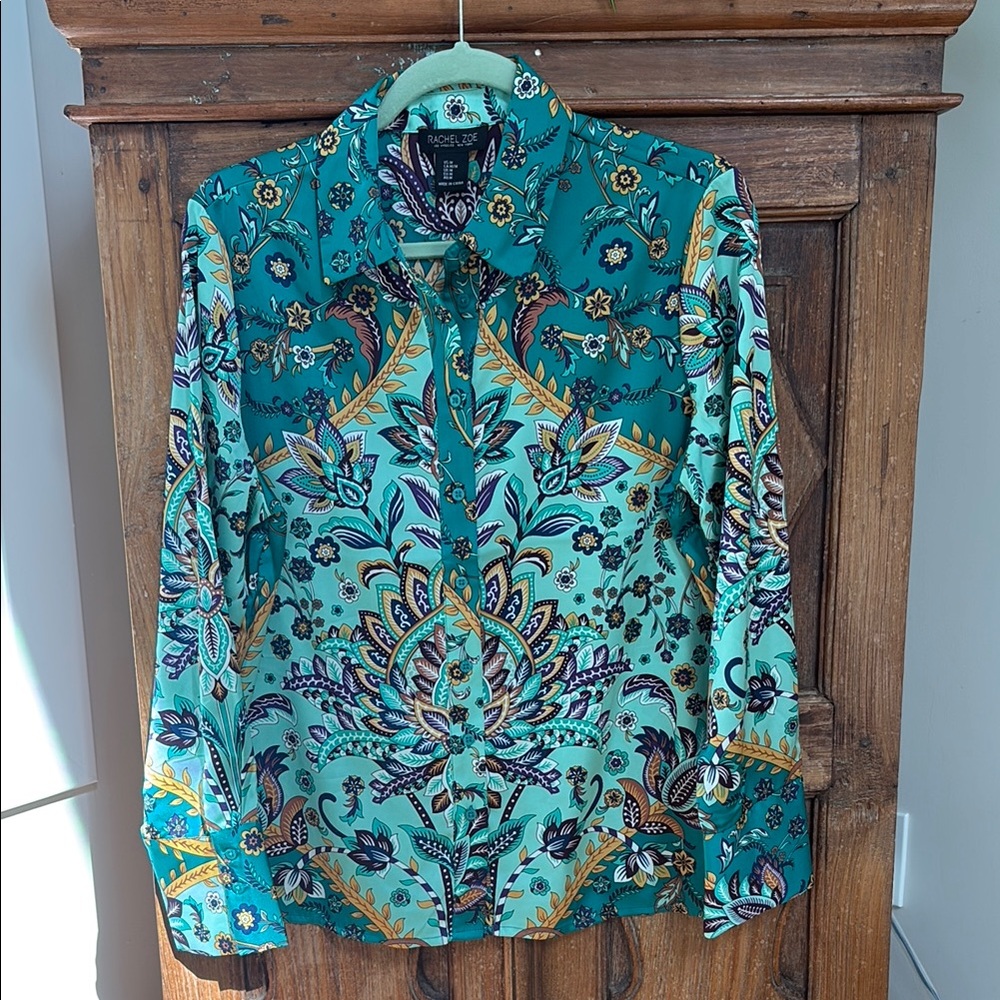 Floral Teal Button-Up Blouse